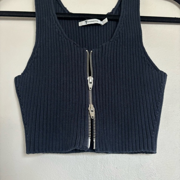 T by Alexander Wang Cotton Rib Knit Two-Way Zip Cropped Tank Size Small Stretch - Picture 4 of 11